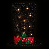 9.25'' Lighted Black Tinsel Top Hat Christmas Tree Topper  Clear Lights