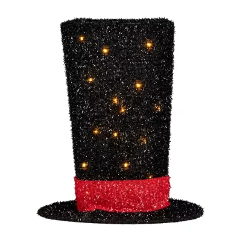 9.25'' Lighted Black Tinsel Top Hat Christmas Tree Topper  Clear Lights
