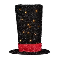 9.25'' Lighted Black Tinsel Top Hat Christmas Tree Topper  Clear Lights