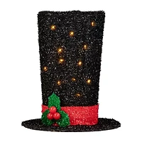 9.25'' Lighted Black Tinsel Top Hat Christmas Tree Topper  Clear Lights