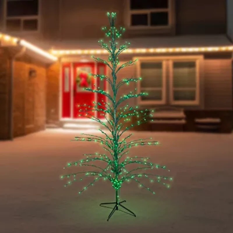9' Black Pre-Lit Artificial Cascade Twig Christmas Tree - Green Lights