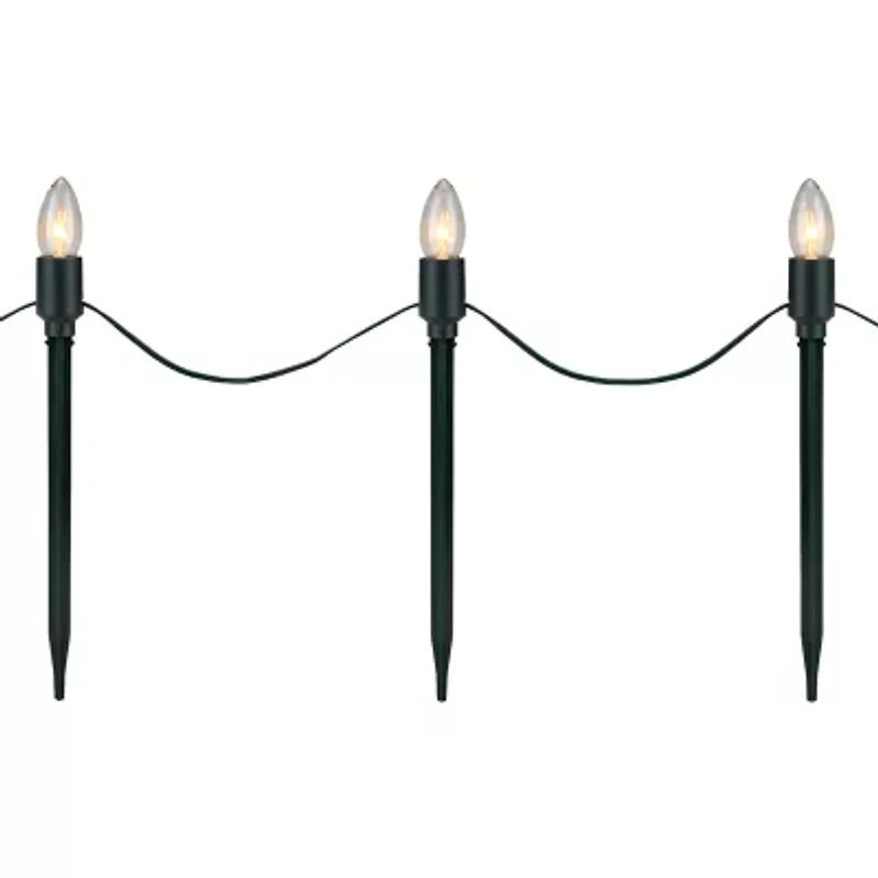 Set of 15 Clear Lighted C9 Shape Christmas Pathway Markers  Green Wire