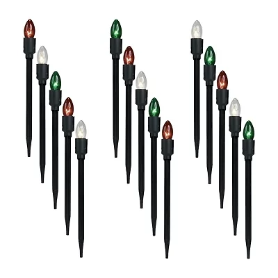 Set of 15 Lighted Red  Clear and Green C9 Christmas Pathway Marker Decor