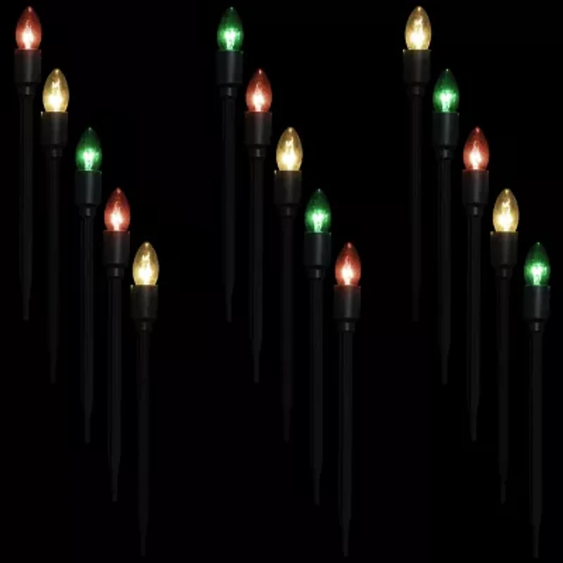 Set of 15 Lighted Red  Clear and Green C9 Christmas Pathway Marker Decor