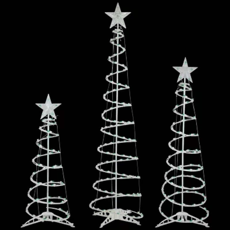 Set of 3 Green Lighted Spiral Christmas Trees  3'  4'  and 6'