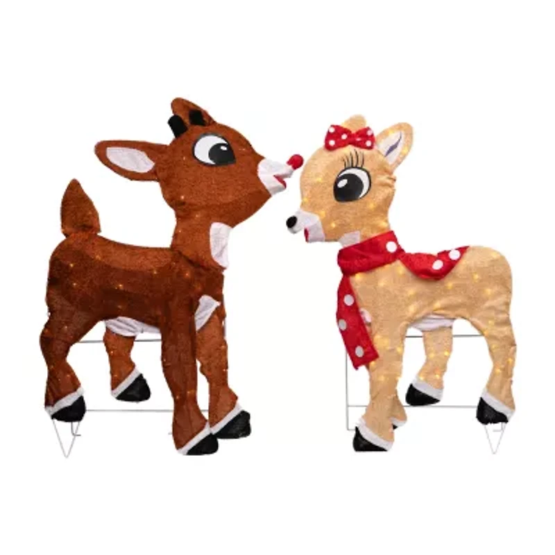 Set of 2 Lighted Rudolph and Clarice Outdoor Christmas Decorations 32"
