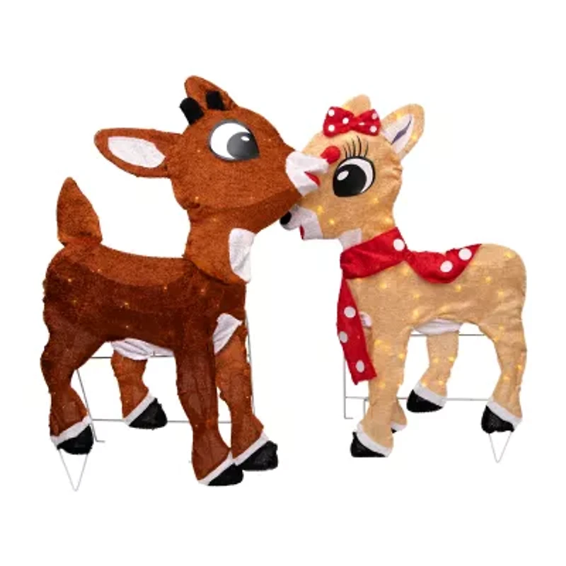 Set of 2 Lighted Rudolph and Clarice Outdoor Christmas Decorations 32"