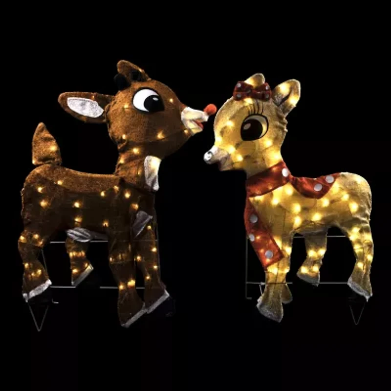 Set of 2 Lighted Rudolph and Clarice Outdoor Christmas Decorations 32"