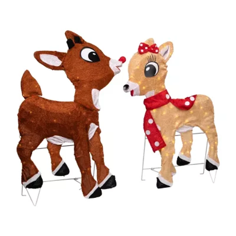Set of 2 Lighted Rudolph and Clarice Outdoor Christmas Decorations 32"