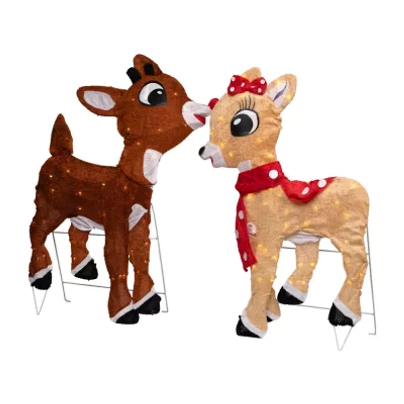 Set of 2 Lighted Rudolph and Clarice Outdoor Christmas Decorations 32"