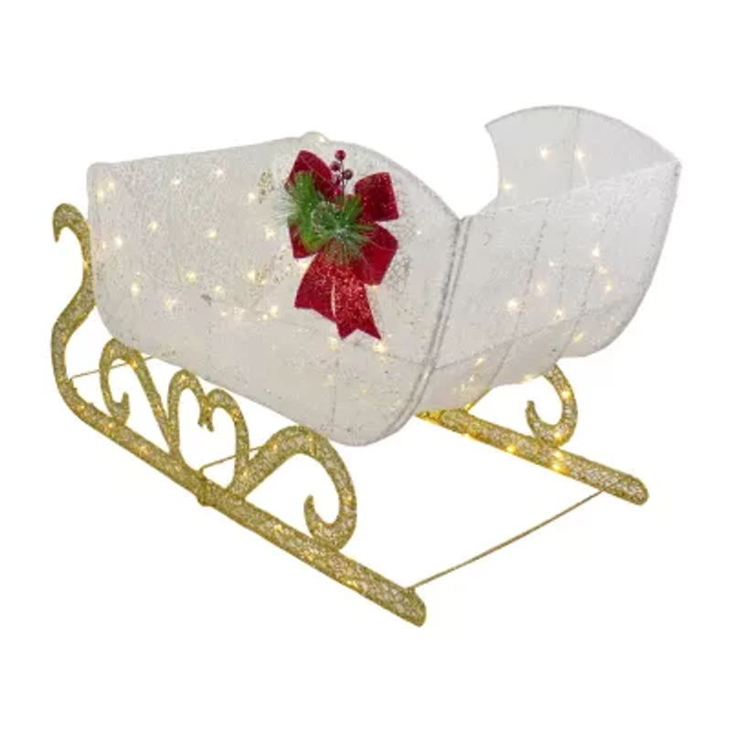 48'' LED Lighted Glitter Reindeer with Sleigh Outdoor Christmas Decoration