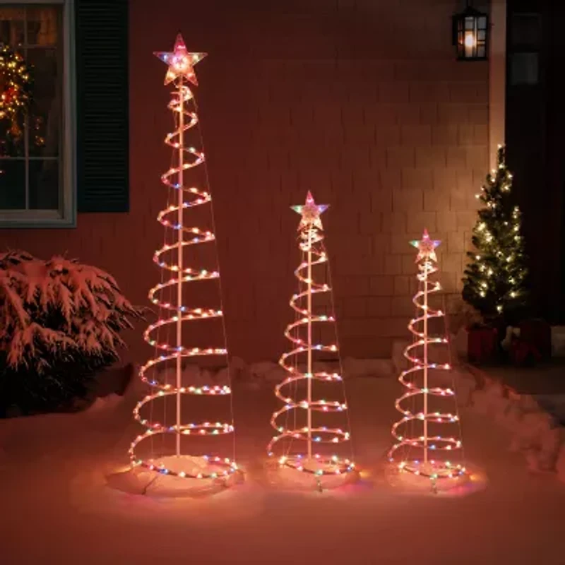 Set of 3 Lighted Multi-Color Spiral Christmas Trees - 3'  4'  and 6'