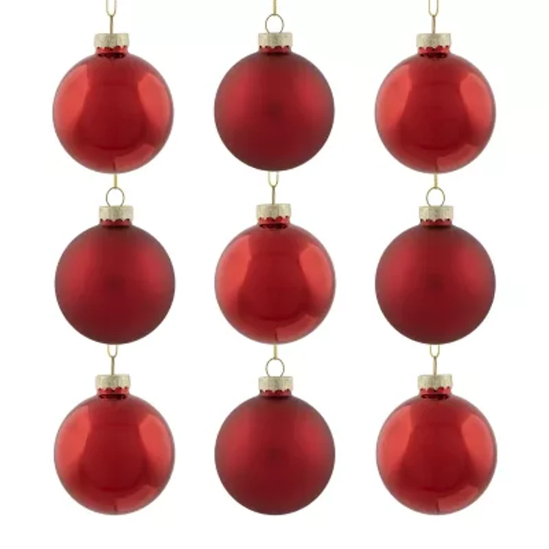 Northlight Red 2-Finish Ball 9-pc. Christmas Ornament