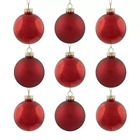 Northlight Red 2-Finish Ball 9-pc. Christmas Ornament