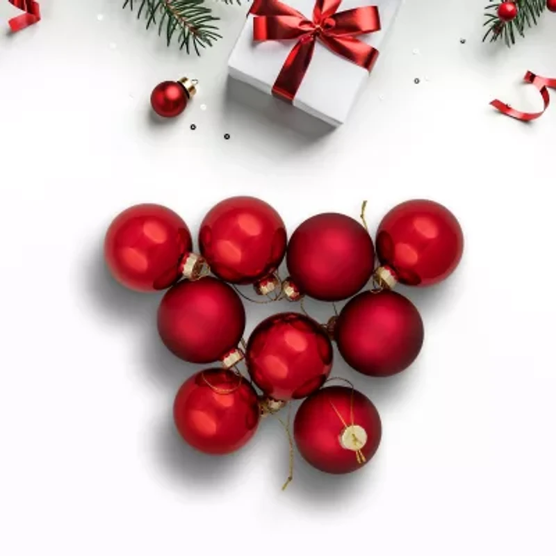 Northlight Red 2-Finish Ball 9-pc. Christmas Ornament