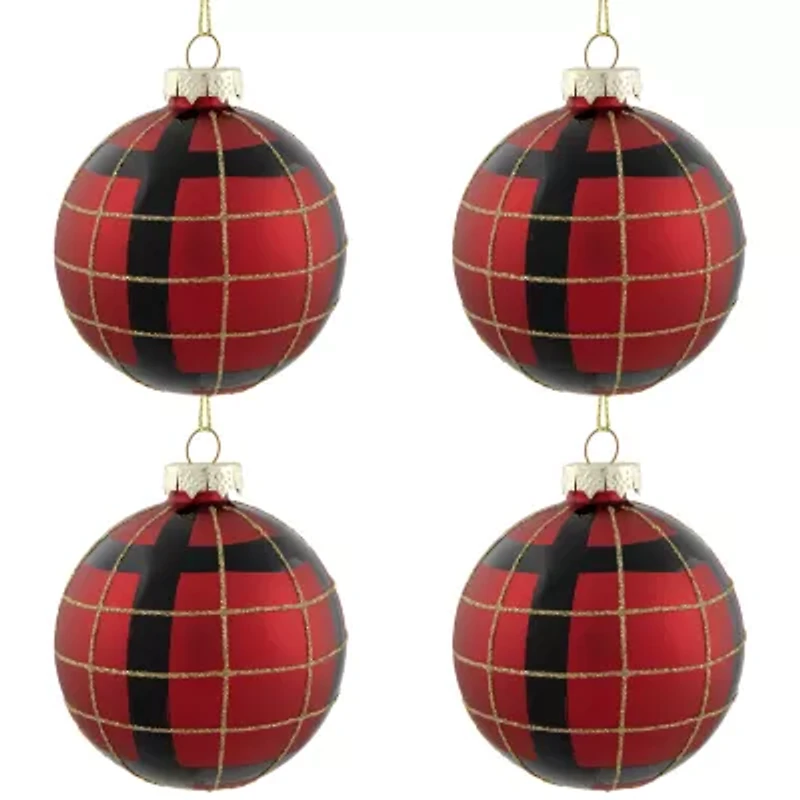 Northlight Plaid Glass Ball 4-pc. Christmas Ornament