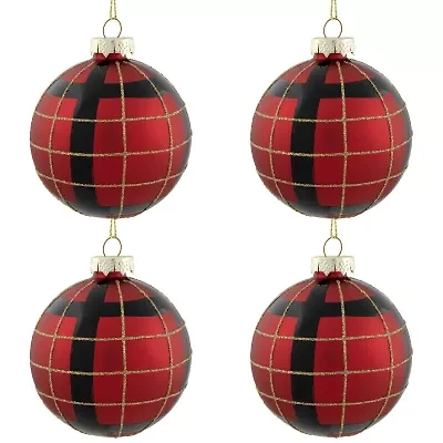 Northlight Plaid Glass Ball 4-pc. Christmas Ornament