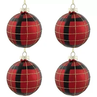 Northlight Plaid Glass Ball 4-pc. Christmas Ornament