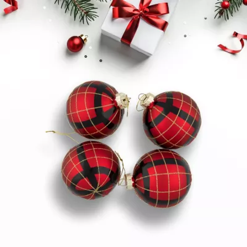 Northlight Plaid Glass Ball 4-pc. Christmas Ornament