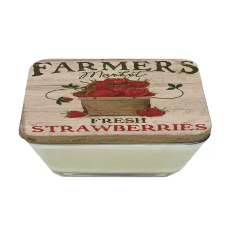 Courtside Market Farmers Market Strawberries 3-In-1 20oz Soy Wax With Decorative Art Lid Scented Jar Candle