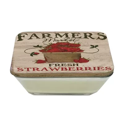 Courtside Market Farmers Market Strawberries 3-In-1 20oz Soy Wax With Decorative Art Lid Scented Jar Candle
