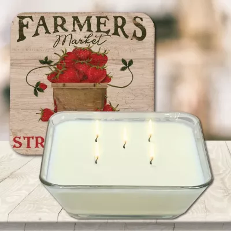 Courtside Market Farmers Market Strawberries 3-In-1 20oz Soy Wax With Decorative Art Lid Scented Jar Candle