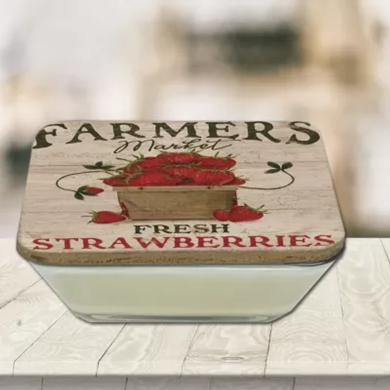 Courtside Market Farmers Market Strawberries 3-In-1 20oz Soy Wax With Decorative Art Lid Scented Jar Candle
