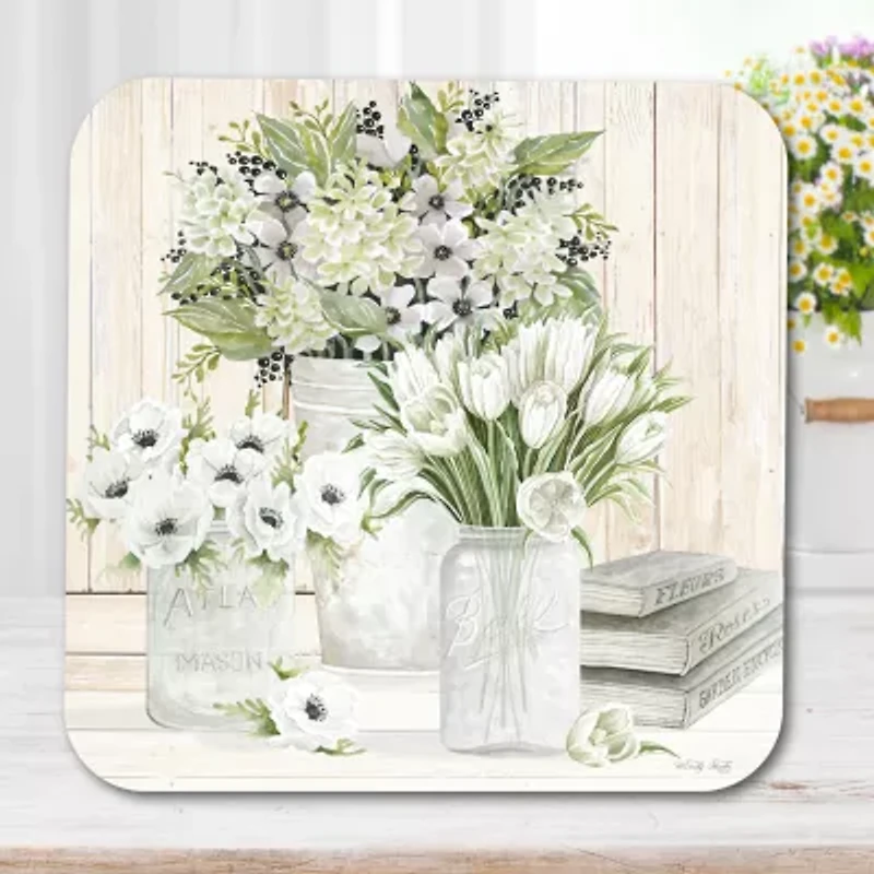 Courtside Market Collection Of White Flowers 3-In-1 20oz Soy Wax With Decorative Art Lid Scented Jar Candle