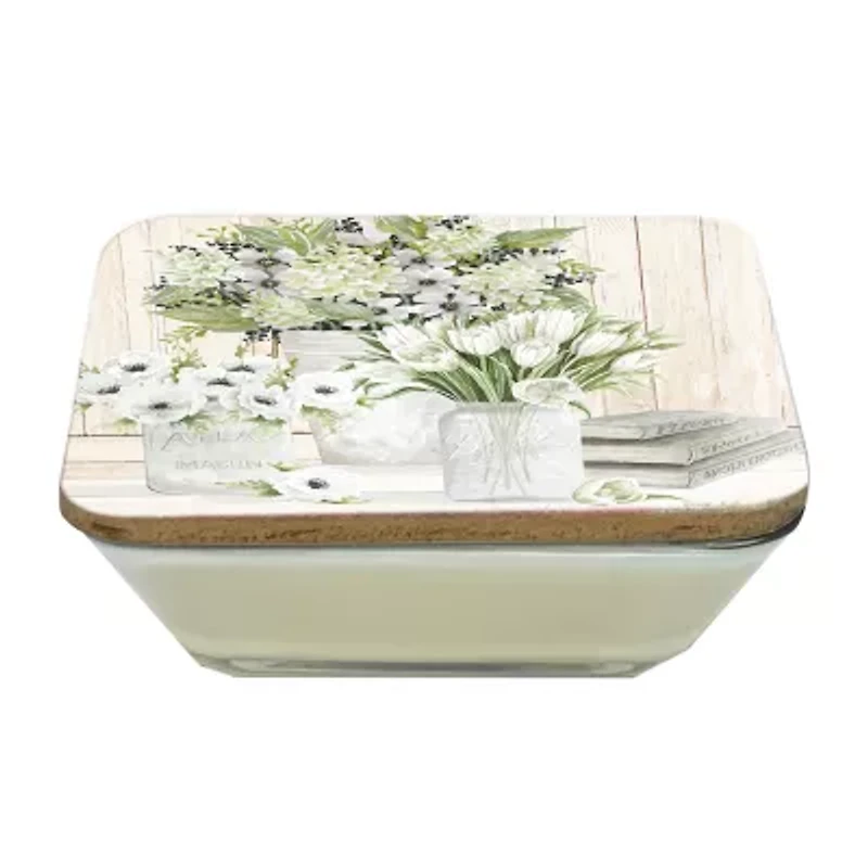 Courtside Market Collection Of White Flowers 3-In-1 20oz Soy Wax With Decorative Art Lid Scented Jar Candle