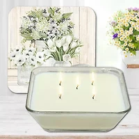Courtside Market Collection Of White Flowers 3-In-1 20oz Soy Wax With Decorative Art Lid Scented Jar Candle