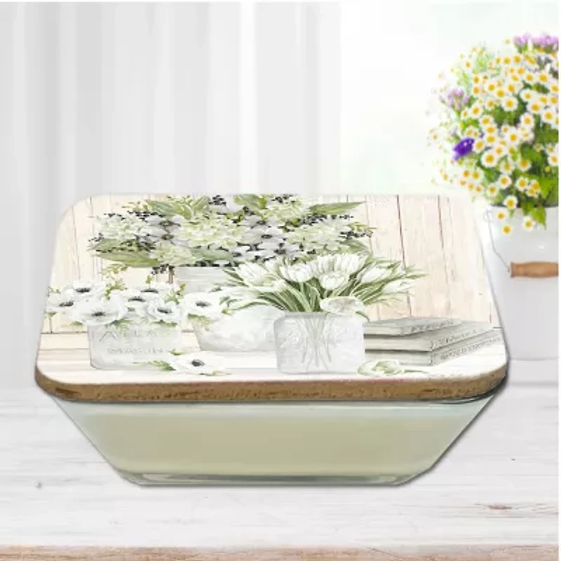 Courtside Market Collection Of White Flowers 3-In-1 20oz Soy Wax With Decorative Art Lid Scented Jar Candle