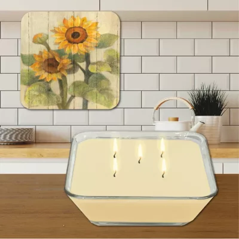 Courtside Market Summer Sunflowers 3-In-1 20oz Soy Wax With Decorative Art Lid Scented Jar Candle