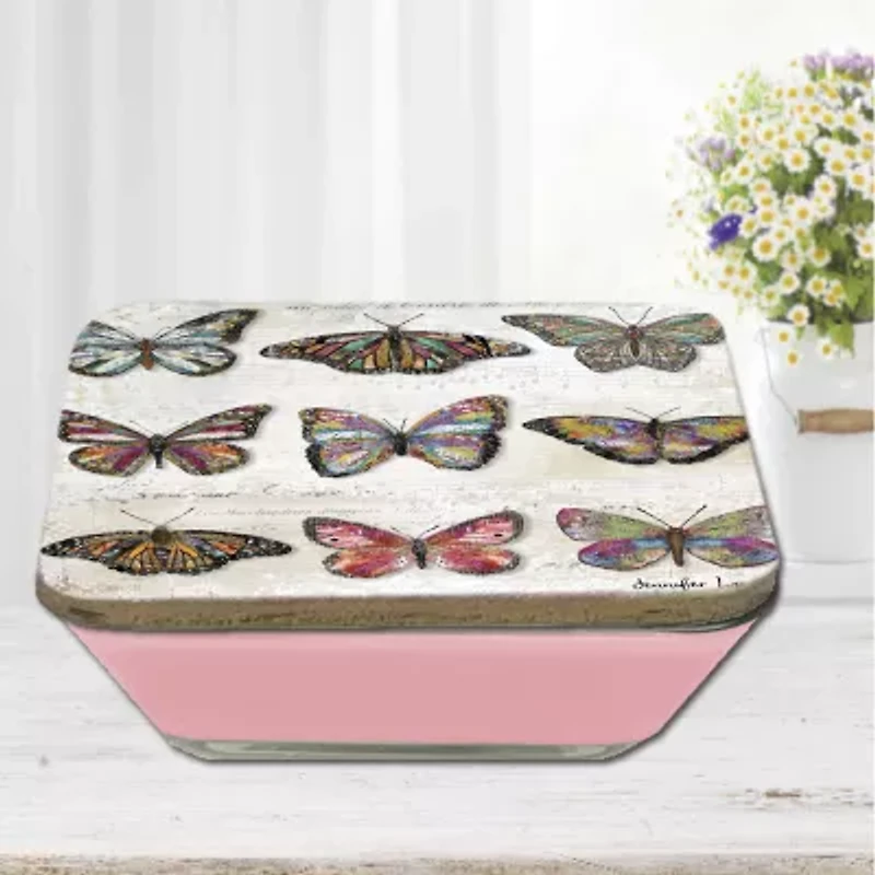 Courtside Market Butterfly Love Pattern 3-In-1 20oz Soy Wax With Decorative Art Lid Scented Jar Candle