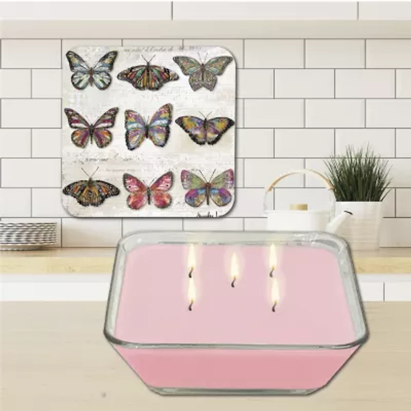 Courtside Market Butterfly Love Pattern 3-In-1 20oz Soy Wax With Decorative Art Lid Scented Jar Candle