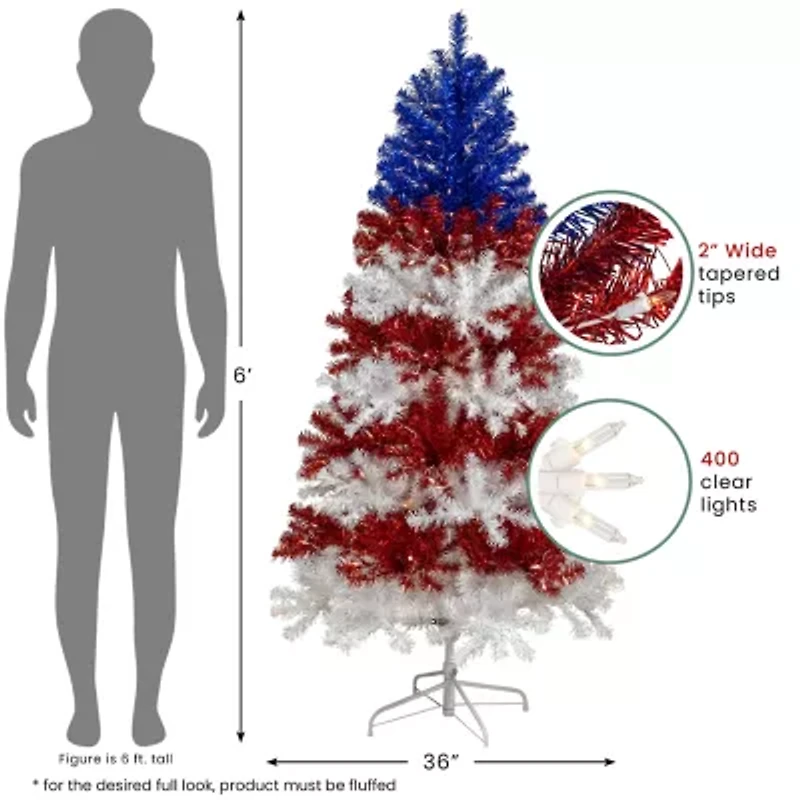 Northlight 6ft Pre-Lit Tinsel - Clear Lights 6 Foot Christmas Tree