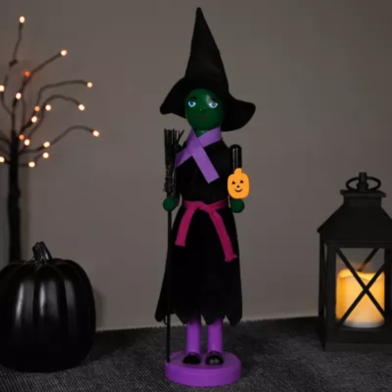 14'' Black and Green Witch Jack-O-Lantern Halloween Nutcracker with Broom