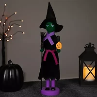 14'' Black and Green Witch Jack-O-Lantern Halloween Nutcracker with Broom