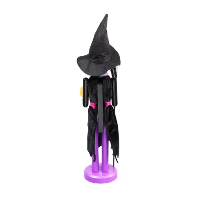 14'' Black and Green Witch Jack-O-Lantern Halloween Nutcracker with Broom