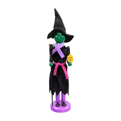 14'' Black and Green Witch Jack-O-Lantern Halloween Nutcracker with Broom