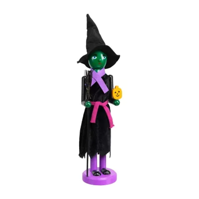 14'' Black and Green Witch Jack-O-Lantern Halloween Nutcracker with Broom