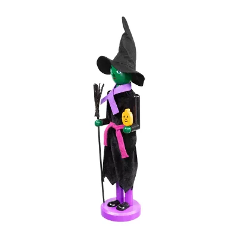 14'' Black and Green Witch Jack-O-Lantern Halloween Nutcracker with Broom