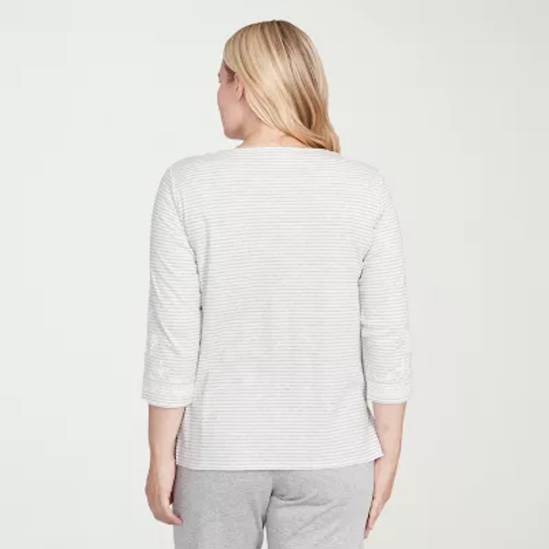 Alfred Dunner Casual Vibe Womens Crew Neck 3/4 Sleeve T-Shirt