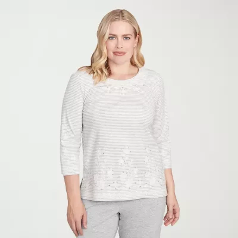 Alfred Dunner Casual Vibe Womens Crew Neck 3/4 Sleeve T-Shirt