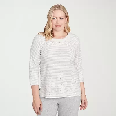 Alfred Dunner Casual Vibe Womens Crew Neck 3/4 Sleeve T-Shirt