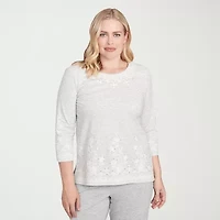 Alfred Dunner Casual Vibe Womens Crew Neck 3/4 Sleeve T-Shirt