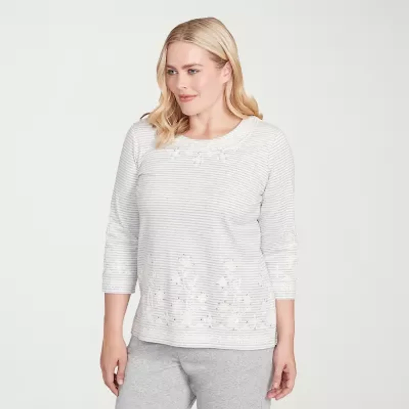 Alfred Dunner Casual Vibe Womens Crew Neck 3/4 Sleeve T-Shirt