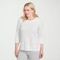 Alfred Dunner Casual Vibe Womens Crew Neck 3/4 Sleeve T-Shirt