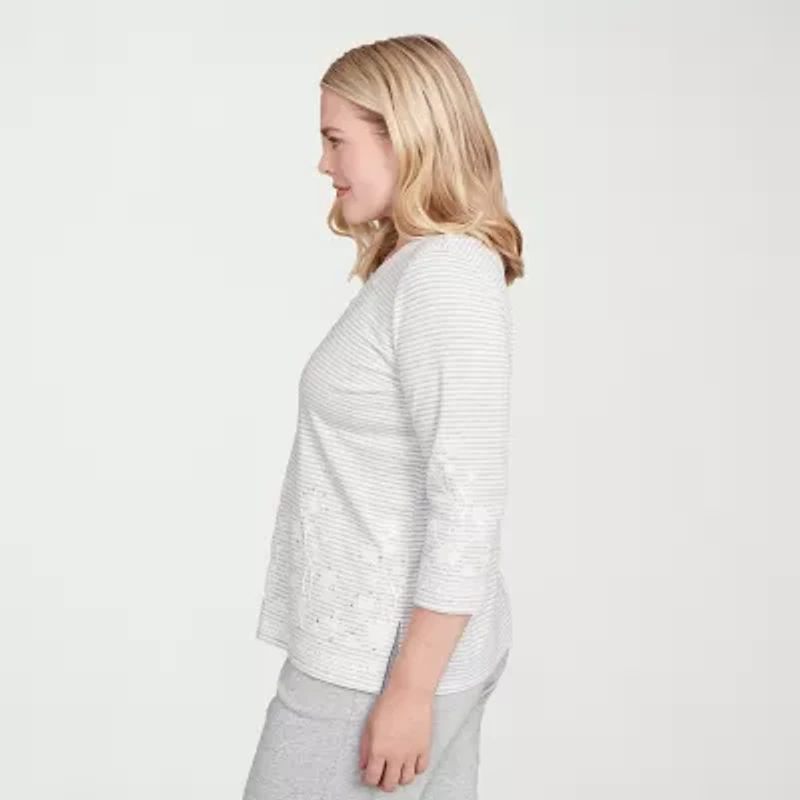 Alfred Dunner Casual Vibe Womens Crew Neck 3/4 Sleeve T-Shirt