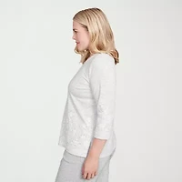 Alfred Dunner Casual Vibe Womens Crew Neck 3/4 Sleeve T-Shirt