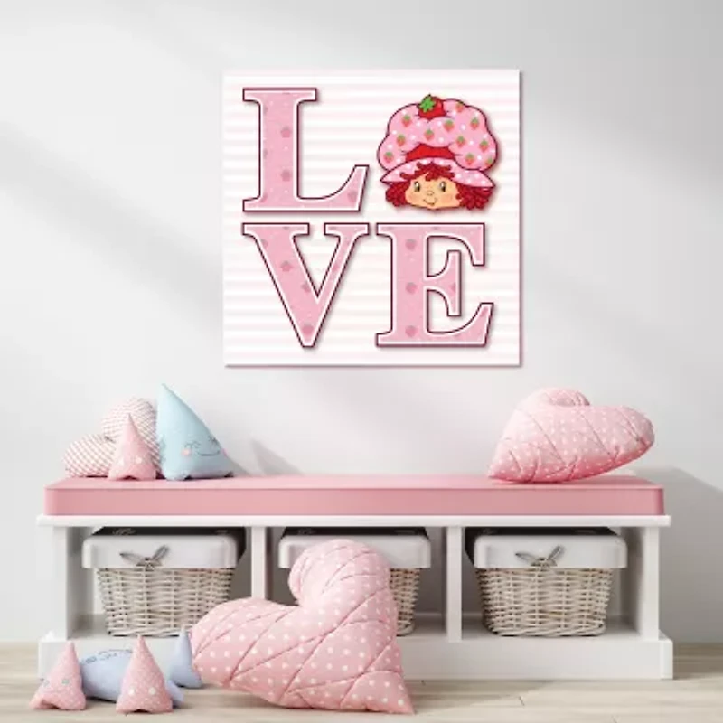 Courtside Market Strawberry Shortcake Love Pink N White 16x16 Canvas Art